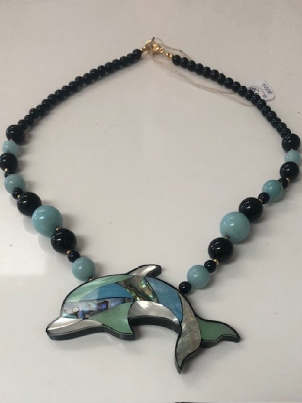 Lee Sands Abalone Dolphin Necklace 10 3/4"